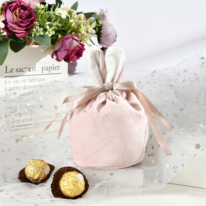 Bolso pequeño de conejo personalizado para decoración de Pascua, cesta de regalo para niños, bolsa de cubo con cordón de terciopelo para boda - Product Image 4