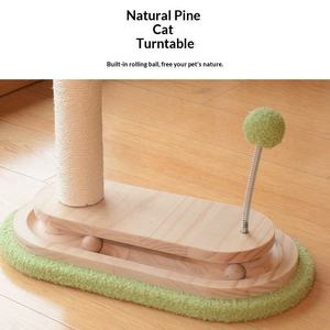 Tiang Garukan Kucing Modern Bentuk Pohon Kelapa dengan Papan Garuk Sisal Berputar, Bola Gantung & Tongkat Pegas, Dikemas dalam Karton untuk Kucing Indoor - Product Image 5