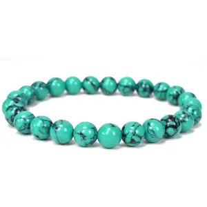 New 8mm Natural Turquoise Stone Beaded Yoga Bracelet for Women Men Elastic Healing Gemstone Jewelry for Radiation Protection