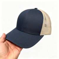 Casquette Trucker Richardson 112 à 6 Panneaux avec Logo Brodé Personnalisé, Patch en Cuir, Maille Unie, Fermeture Snapback, Respirante pour Sports de Plein Air