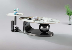 Mesa de Café de Vidro com Padrão de Água Moderna e Criativa para Sala de Estar, Material Metálico, Móveis para Sala de Estar - Product Image 2