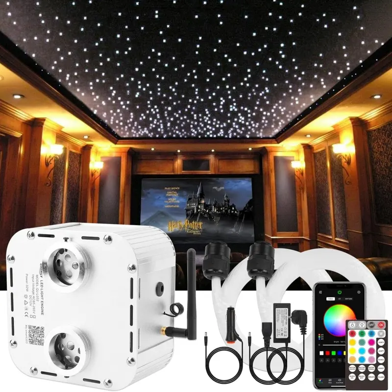 32W doble puerto RGBW Twinkle LED fibra óptica luz 2000 Starlight Headliner con estrella fugaz para coche/cine en casa