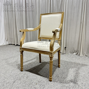 Chaise <span class=keywords><strong>Louis</strong></span> en bois massif de style classique haut de gamme pour salle de banquet, dossier <span class=keywords><strong>carré</strong></span>, salon d'hôtel, fauteuil individuel de loisirs - Product Image 5