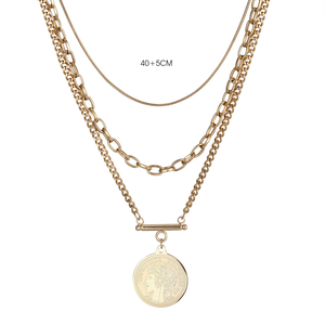 สร้อยคอจี้เหรียญมาริแอนน์ |   สร้อยคอสามชั้นสแตนเลสสตีลชุบทอง 18K PVD |   ดีไซน์ที่ได้รับแรงบันดาลใจจากสาธารณรัฐฝรั่งเศส - Product Image 4
