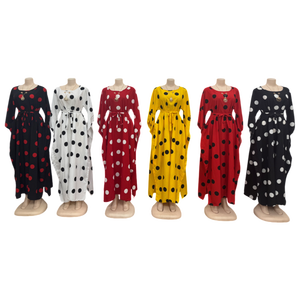 Estate retrò vita alta Midi da donna all'ingrosso manica lunga girocollo a linea a <span class=keywords><strong>pois</strong></span> <span class=keywords><strong>abito</strong></span> - Product Image 5