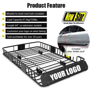 150Lbs 64 Inch 4x4 Runner Offroad Suv Car Auto Vehicle Adjustable Universal Roof Cargo Luggage Carrier Rack Basket