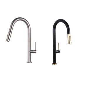 Kitchen Faucet 304 Stainless Steel Single Handle Pull Out Spray Deck Mounted Modern Style For Vegetable Washing Sink <b>Hot</b> <b>Cold</b> - Product Image 1