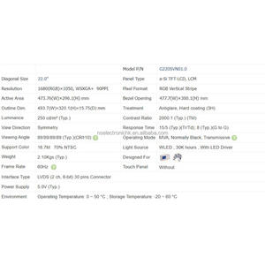 New Original 22 Inch 1680×1050 WSXGA+ Industrial LCD <b>Module</b> For Industrial Monitor & <b>Control</b> Room Equipment G220SVN01.0 - Product Image 4