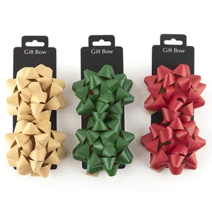 Großhandel Hochwertige 4 Zoll 2PK Kraft papier Geschenk verpackung Star Bow Ribbon Bows für Geschenke mit Aufkleber