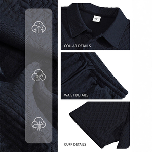 Set Estivo da Uomo Personalizzato all'Ingrosso, 2 Pezzi, <span class=keywords><strong>Polo</strong></span> in Maglia Jacquard Texturizzata e Pantaloncini Abbinati, Completo Casual Maschile - Product Image 3