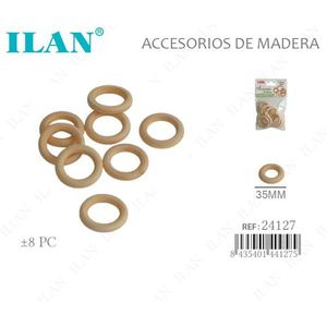 Anelli in legno Ilan 35 mm 8 pezzi per artigianato e decorazioni - Product Image 1