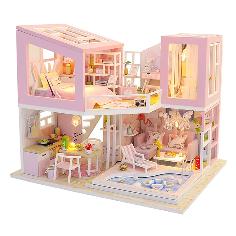 DIY Spielzeug 3D Puzzle Puppenhaus für Kinder Mini Princess Zimmer möbel hand gefertigte Holzpuppen Haus möbel Kits für Kinder DIY Spielzeug