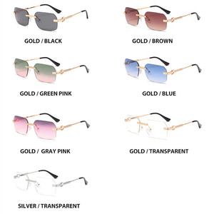 Custom Logo 2026 Fashion Retro Irregular Gradient Lens Shades UV400 <b>Rimless</b> Square <b>Sunglasses</b> for <b>Men</b> Women - Product Image 6