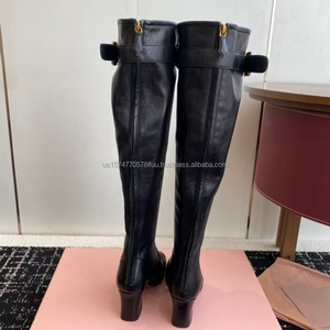 Nuevos Estilos de Botas Altas hasta la Rodilla con Punta Cuadrada y Cierre de Cremallera en Cuero de Microfibra para Mujer, Otoño/Invierno, Zapatos de Tacón Cuadrado de Diseñador de Lujo para Mujeres - Product Image 5