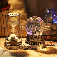 Nouveau fer tour sablier clignotant lumière musique décor à la maison Art déco bois verre bureau décoration boule de cristal boîte à musique