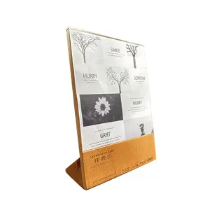 Wholesale beech wood base A4 L type acrylic price catalog table poster patent certificate acrylic display stand