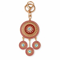 Porte-clés Rétro Attrape-rêves à Pompon en Alliage de Zinc et Strass, Pendentif pour Clé de Voiture, Sac ou Bijou, Style Ethnique, Vendu à l'unité