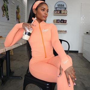 Conjuntos Deportivos de Fabricante, Chaqueta Ajustada con Cremallera para <span class=keywords><strong>Mujer</strong></span>, Pantalones Deportivos, Conjunto de 2 Piezas - Product Image 1