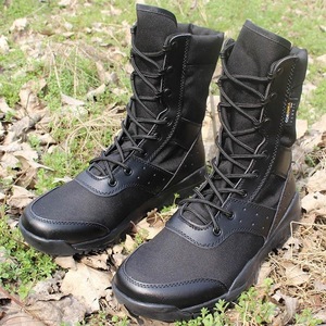 รองเท้าบูทผู้ชาย ระบายอากาศได้ดี เหมาะสำหรับฤดูร้อน เดินป่า ฝึกยุทธวิธี รักษาความปลอดภัย สวมใส่ทำงาน พื้นเตี้ย สีดำ - Product Image 2