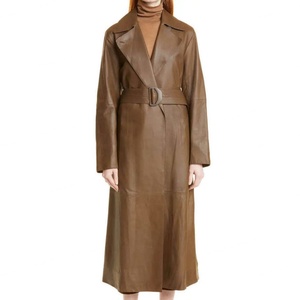 Abrigo Largo de Cuero Genuino Vintage para Mujer, Transpirable, para Invierno, Estilo Casual, de Standard International - Product Image 1