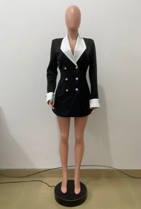 <span class=keywords><strong>Abito</strong></span> da donna elegante a maniche lunghe a contrasto bianco e <span class=keywords><strong>nero</strong></span>, doppiopetto, mini, scollo a V, per serate formali e ufficio, collezione 2026 - Product Image 2