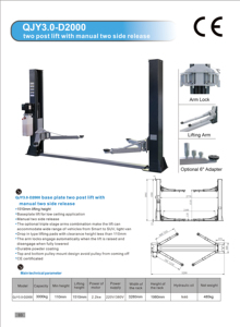 Elevadores Hidráulicos para Autos de Dos Postes con Liberación Doble, Elevadores Cortos para Vehículos, Elevador de Dos Columnas QJY-D2000 Hidráulico - Product Image 2