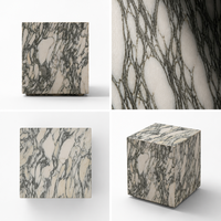 Table d'appoint en marbre blanc Arabescato naturel de luxe italien, finition polie brillante, forme cube, bloc de pierre pour villa