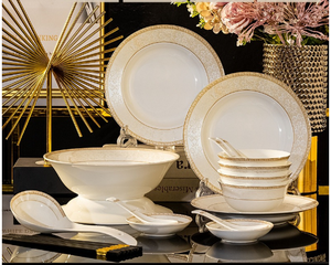 Service de Table de Luxe en <span class=keywords><strong>Porcelaine</strong></span> Royale de 20 à 60 Pièces, Assiettes en Céramique de Chine Os Doré pour la Maison, les Mariages <span class=keywords><strong>ou</strong></span> les Restaurants - Product Image 6