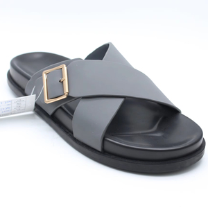 Logo personalizzato pantofola da <span class=keywords><strong>uomo</strong></span> in <span class=keywords><strong>pelle</strong></span> antiscivolo pantofole estate Casual <span class=keywords><strong>sandali</strong></span> grigi e neri per gli uomini arabo walk - Product Image 1