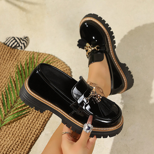 Mocasines <span class=keywords><strong>de</strong></span> mujer color rojo <span class=keywords><strong>vino</strong></span> con borlas, plataforma, suela <span class=keywords><strong>de</strong></span> goma, estilo preppy vintage para campus, oficina o uso casual. - Product Image 4