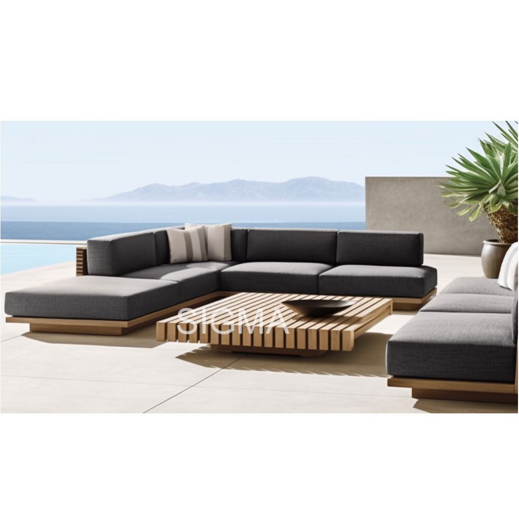 Luxury Outdoor Patio Waterproof All Weather Garden Sofa Set Solid Wooden Furniture Teak Sofa