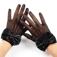 Mitaines pour demoiselles d'honneur de mariage, nœud papillon en perles, gants en filet de pêche