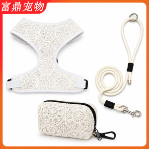 Princess-style lace <b>pet</b> <b>harness</b> and leash set (3 pieces) for small and medium-sized dogs. - Product Image 5