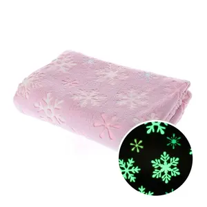 Cobertor de floco de neve, cobertor de floco de neve brilha no escuro, com estampa de natal, pelúcia fofinha, brilha luminosa, cobertores para meninas