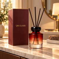 Bouteille diffuseur à roseaux en verre ambré de 150 ml avec couvercle en bois, flacon vide rond pour huiles essentielles d'aromathérapie pour parfum d'intérieur