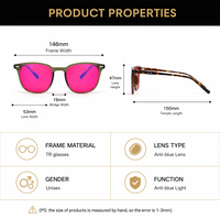 Lunettes anti-lumière bleue unisexe Sunray Retro carrées en TR90, monture intégrale noire brillante, verres teintés orange, rivets argentés, OEM