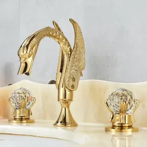 Luxury Deck Mounted Bathtub Waterfall Faucet Gold Swan Basin Faucet Shower Bath Mixer Tap