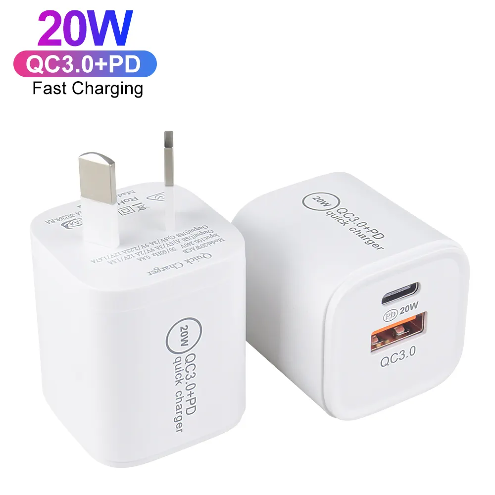 New Mini AU Plug 20W PD Type C QC 3.0 18W Fast Charging Double USB Wall Charger Adapter For Apple iPhone 11 12 13 Pro Max