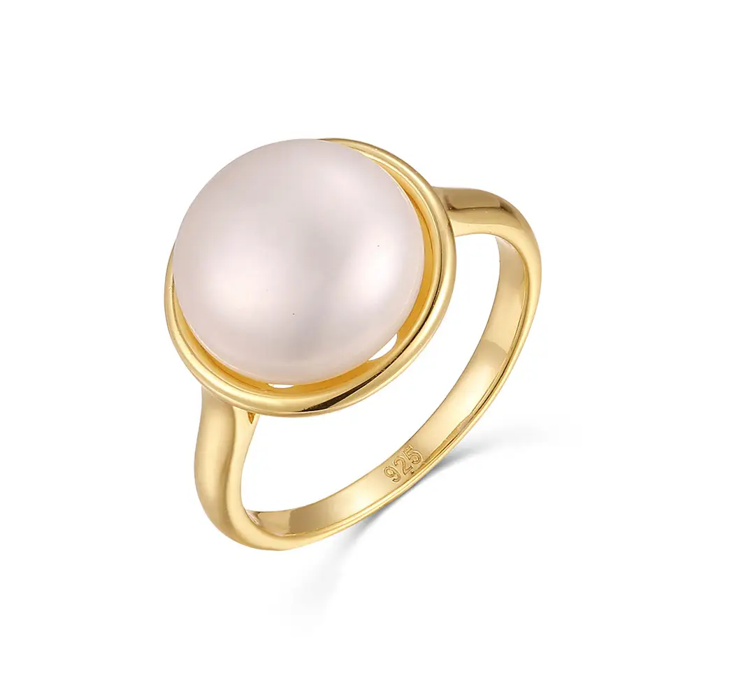 Clásico elegante 925 plata esterlina media perla forma anillo fábrica venta al por mayor joyería elegante joyería para mujer