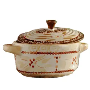 Precio de fábrica de porcelana Colorido relieve esmaltado diseño ovalado porcelana cerámica sopa tapa olla