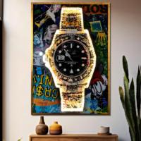 Nouvelle Peinture Murale de Luxe Pop Art Montre Diamant 5D Imprimée UV avec Lampe LED sur Toile de Verre, Taille Personnalisable, Décoration Intérieure
