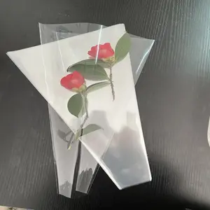 Wholesale Color Printed Customized Clear Opp Flower Sleeve Single Rose Packaging Bags Flower Wrapping Sleeve