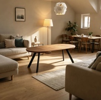 Table à manger ovale moderne de luxe, robuste, avec rail silencieux, plateau en placage de bois MDF, structure de support en métal