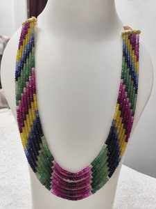 KD GEMS & JEWELLERY Collier en pierres à 7 couches avec perles facettées en saphirs multicolores (jaune, violet, vert, bleu) pour la fabrication de bijoux - Product Image 1
