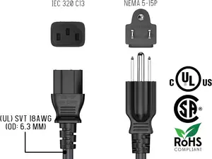 America Standard USA Ac Power Cord Free Sample 3pin Plug Us 3 Pin Power Cable For Computer