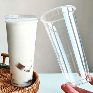 Gobelets en plastique PP transparents à paroi simple avec couvercles, imprimés UV/soie avec logo personnalisé, pour boba et thé au lait, 360 ml, 700 ml, 500 ml, jetables - Product Image 1