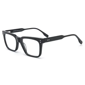 Js60003 óculos óticos de acetato quadrado, preto, grande,