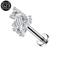 Anting-anting titanium model E24, tertanam zircon 5A tipe sekrup, unisex, untuk tulang rawan telinga, perhiasan tubuh, pesta pernikahan, anting tusuk fashion.