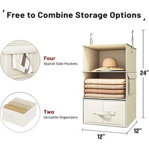3-<b>Shelf</b> Hanging Closet Organizer 33x15x85cm With 2 Drawers For Wardrobe Clothing Storage - Product Image 3