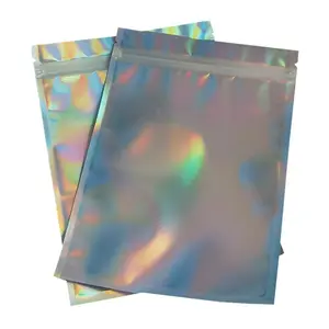 Sac de cosmétiques à fermeture automatique, lot de sacs cadeaux holographiques transparents, feuille d'aluminium épaisse à fermeture à glissière, sacs Express